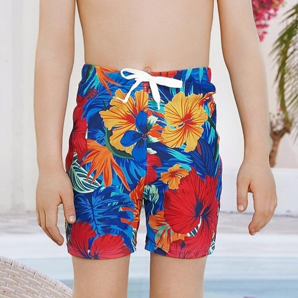 Boy's Floral Print Swim Trunks Shorts (Size 8/9)